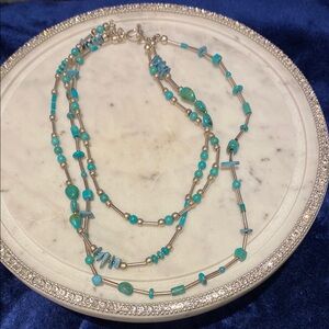 Sterling 925 Silver Turquoise Beaded Necklace